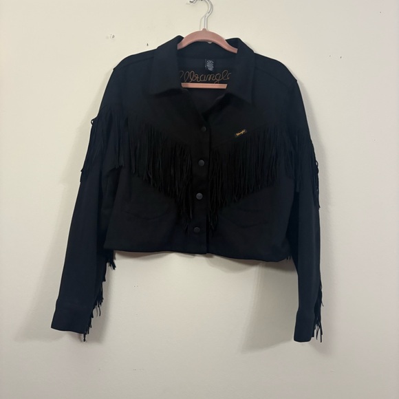 Wrangler black cropped fringe jacket women’s XL rodeo cowgirl retro rocker - Picture 7 of 7